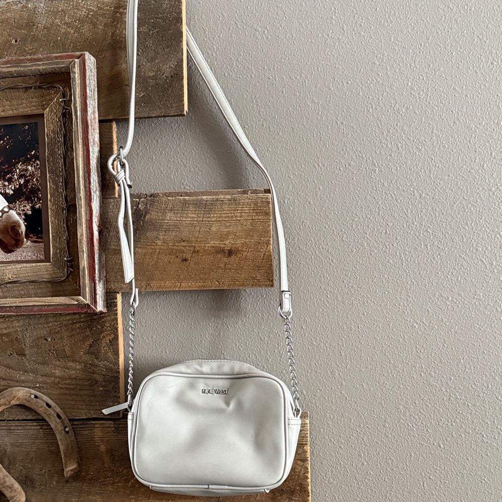 Nine West Gray Crossbody with Chain-Accent Strap